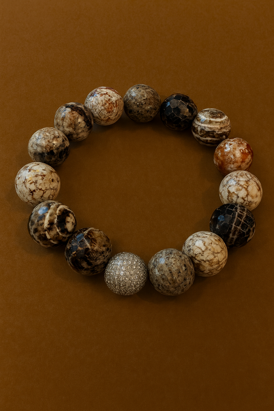 Bracelet with marbled beads on a brown background